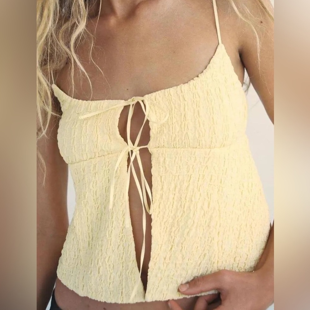 Zara Yellow Textured Tie-Front Top